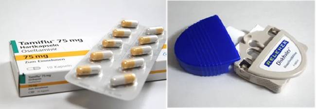 먹는 제형인 '타미플루(왼쪽)'와 흡입 제형인 '리렌자(오른쪽)' /이미지=각사 홈페이지