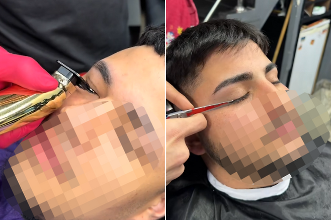 속눈썹을 다듬고 있는 남성들. 사진=틱톡 캡처