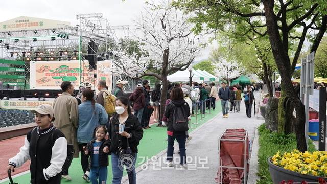 ▲ 3일 오전 12시쯤 ‘2025 청춘양구 곰취 축제’가 열리는 양구 서천레포츠 공원에는 일찍부터 많은 관광객들이 방문하고 있다. 박재혁 기자