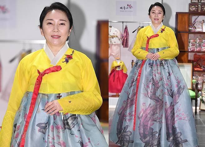 배우 김나운이 봄날의 매화처럼 화사한 한복 자태로 시선을 사로잡았다.사진=천정환 기자