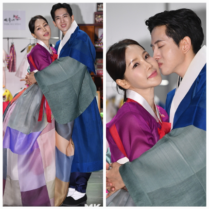 가수 부부 미나와 류필립이 전통 한복을 입고 시선을 사로잡았다. 사진=천정환 기자