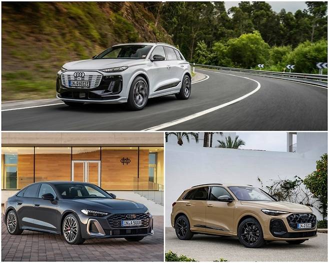 더 뉴 아우디 Q6 e-트론(위쪽부터 시계방향), 더 뉴 아우디 Q5, 더 뉴 아우디 A5 [아우디 코리아 제공]