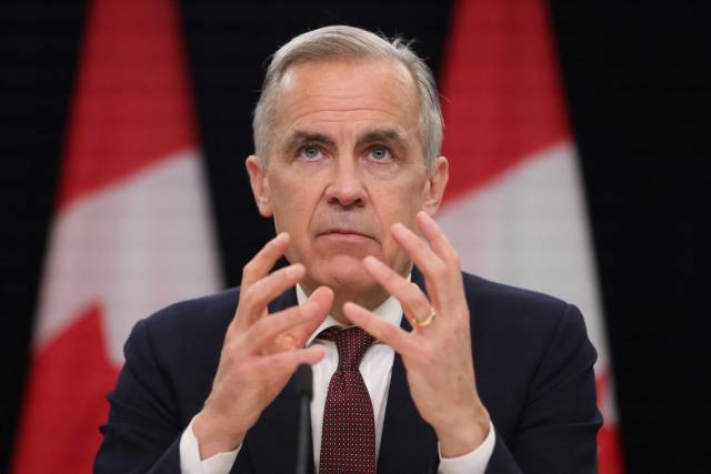 2일(현지 시간) 마크 카니 캐나다 총리가 오타와에서 열린 기자 회견에서 발언하고 있다. AFP연합뉴스