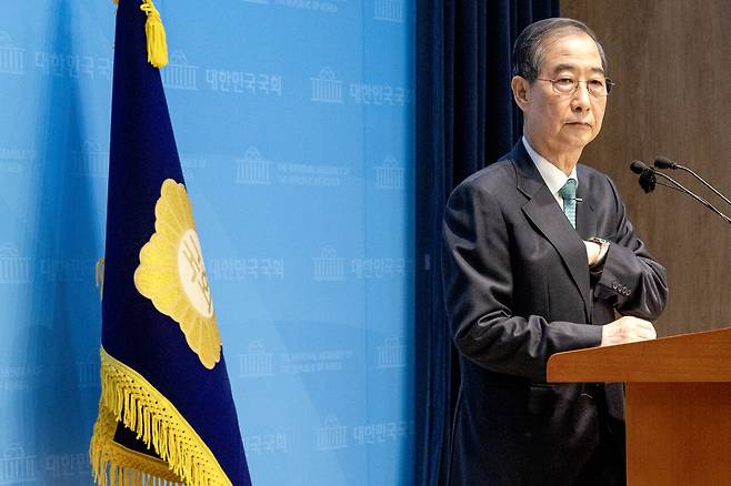 5월2일 한덕수 전 총리가 국회의사당 소통관에서 21대 대통령 선거 출마를 선언했다. ⓒ시사IN 박미소