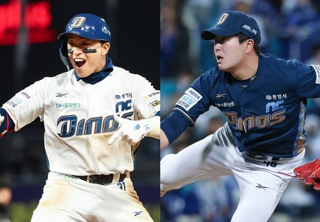 NC 손아섭(왼쪽)과 손주환. /사진=NC 다이노스 제공
