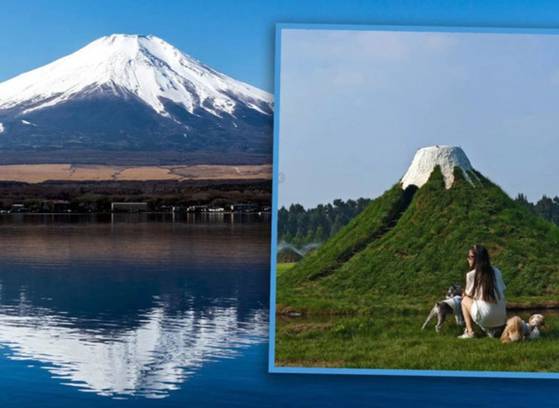 중국 허베이성의 한 관광지가 '짝퉁 후지산' 논란에 휩싸였다. 해당 관광지는 일본의 후지산을 모방하며 작은 언덕 꼭대기를 하얀 페인트로 칠해 놓고는 관광객들에게 입장료를 받고 있다. 〈사진=홍콩 사우스차이나모닝포스트(SCMP) 홈페이지 캡처〉