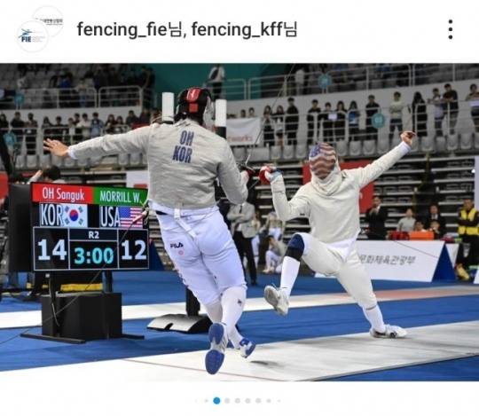 오상욱의 4일 SKT 그랑프리 대회 경기 모습