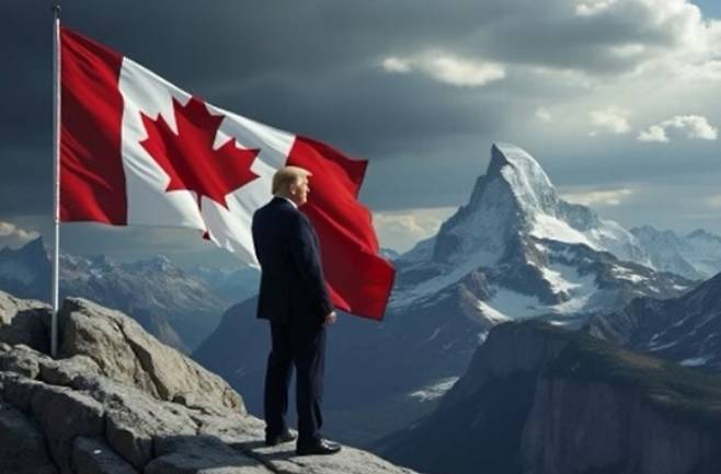 도널드 트럼프 미국 대통령이 캐나다를&nbsp;“미국의 51번째 주”라고 부르며&nbsp;SNS에 올린 게시물. 광활한 캐나다 영토에 대한 트럼프의 야심을 잘 보여준다.&nbsp;SNS&nbsp;캡처