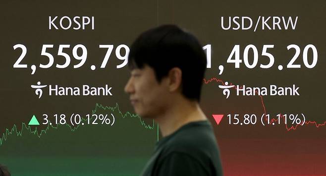 지난 2일 서울 중구 하나은행 딜링룸에서 딜러들이 업무를 보고 있다. 뉴시스 제공