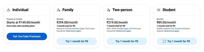유튜브가 인도에서 테스트 중인 2인용 요금제. <사진=안드로이드오서리티>