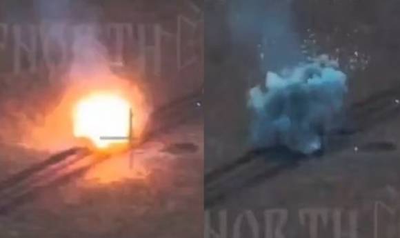 지난 5일 쿠르스크 국경 지대에서 폭발하는 장갑차. 영상 캡처