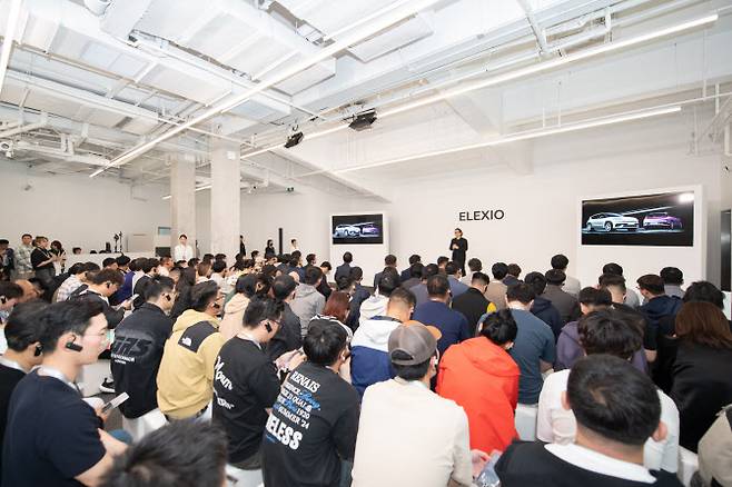 지난달 22일 중국 상하이 88 스페이스에서 북경현대의 일렉시오 관련 Q&A가 진행되고 있다. (사진=북경현대)