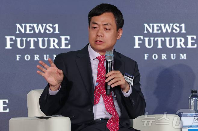 왕이웨이 런민대학교 국제관계연구소장이 7일 서울 여의도 페어몬트 호텔에서 열린 뉴스1 미래포럼에서 토론에 참석해 발언하고 있다. ‘트럼프 2.0과 新한국:위기 극복 해법 찾기’를 주제로 열린 이번 포럼은 뉴스1 주최로 열렸다. 2025.5.7/뉴스1 ⓒ News1 박세연 기자