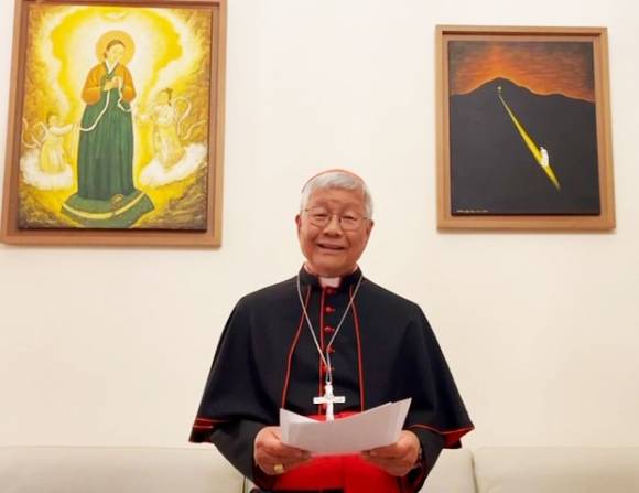 유흥식 추기경이 한국의 기독교인과 교회에 보내는 메시지를 낭독하고 있다. 한국천주교주교회의 제공.