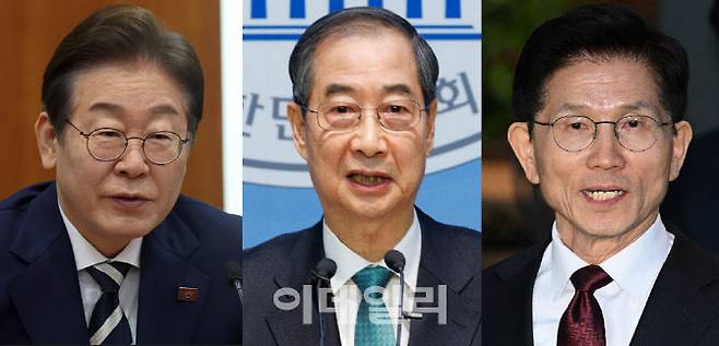 이재명 더불어민주당 대선 후보, 한덕수 무소속 후보, 김문수 국민의힘 대선 후보 (사진=이데일리)