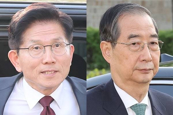 김문수 국민의힘 대선 후보(왼쪽)와 한덕수 무소속 예비후보. (사진=이데일리 DB)