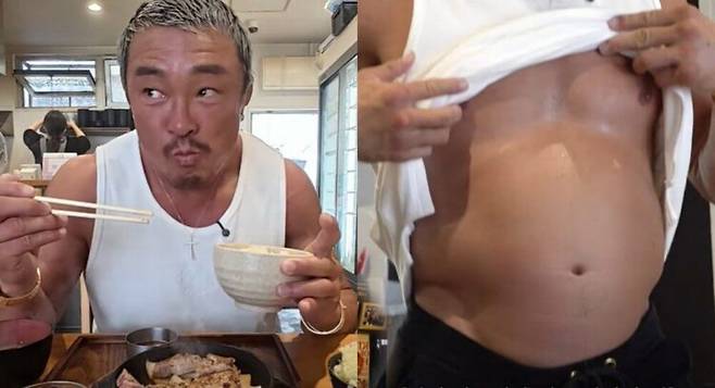 전 이종격투기 선수 추성훈이 식사 후 순식간에 복근이 사라진 모습을 공개했다. [사진=유튜브 채널 '추성훈 ChooSungHoon']