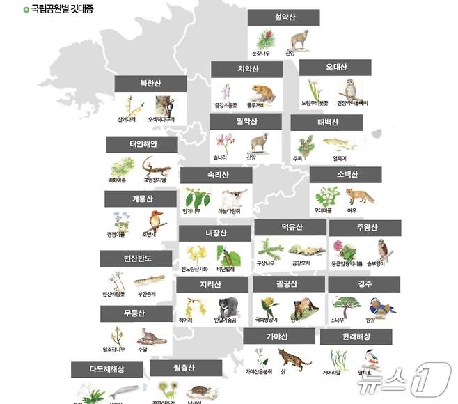 국립공원공단이 국립공원 깃대종 캐릭터 상품을 공모한다.(공단 누리집 캡처. 재판매 및 DB금지)/뉴스1