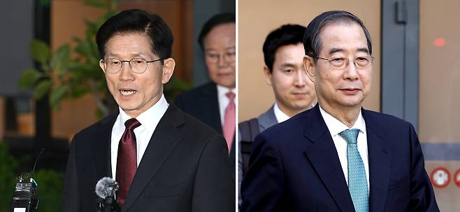 People Power Party presidential candidate Kim Moon-soo, left, and independent candidate Han Duck-soo [JOONGANG ILBO]