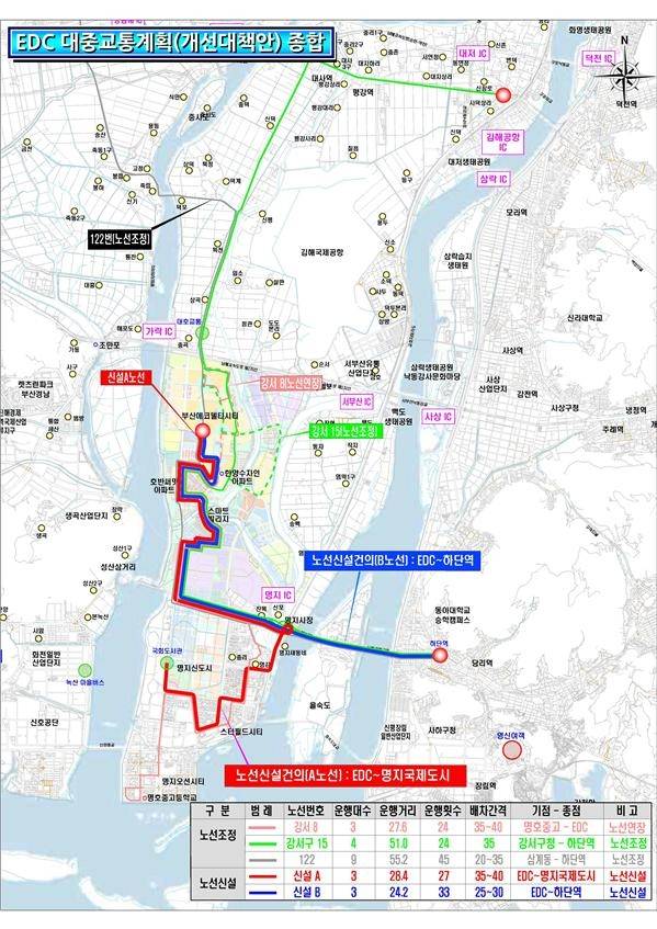 부산 강서구 에코델타시티 대중교통 신설 노선. 부산시 제공