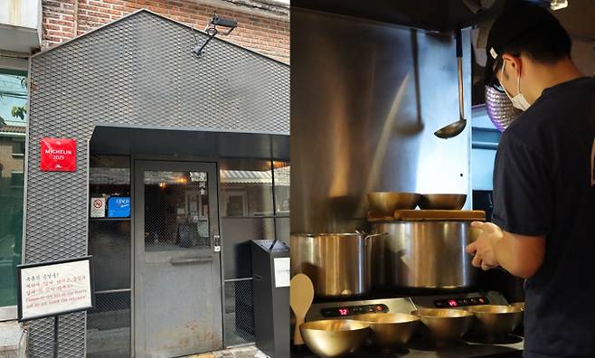 홍대에서 인기 맛집으로 떠오른 돼지곰탕 전문점 옥동식의 외부와 주방 모습. /사진=다이어리알