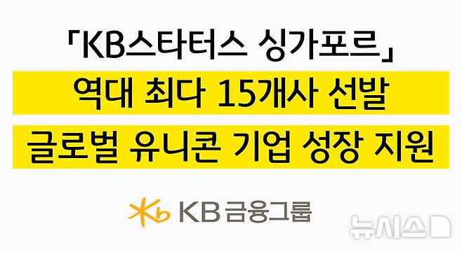 [서울=뉴시스]KB금융그룹은 국내 혁신 스타트업의 글로벌 시장 진출을 지원하기 위해 'KB스타터스 싱가포르' 참여기업 15개 사를 최종 선발했다고 8일 밝혔다. (사진=KB금융그룹 제공). 2025.05.08. photo@newsis.com