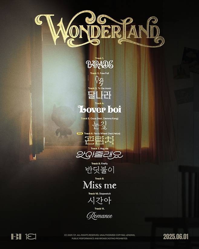 비아이 정규 3집 ‘원더랜드’ 트랙리스트. 사진ㅣ131레이블