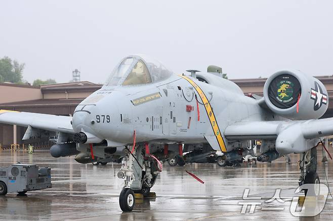 9일 경기 평택시 주한미군 오산공군기지에서 열린 '오산 에어파워데이 2025 미디어데이'에서 퇴역을 앞둔 A-10 공격기가 공개되고 있다. 2025.5.9/뉴스1 ⓒ News1 김영운 기자