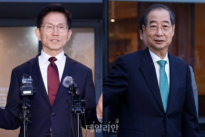 김문수 국민의힘 대선 후보(왼쪽)와 한덕수 무소속 대선 예비후보(오른쪽) ⓒ데일리안 홍금표 기자