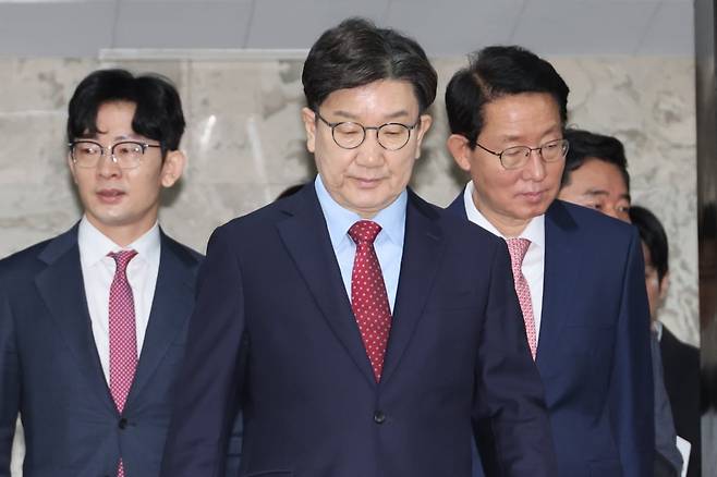 권성동 국민의힘 원내대표가 9일 서울 여의도 국회에서 열린 원내대책회의에 참석하고 있다. / 사진=연합뉴스