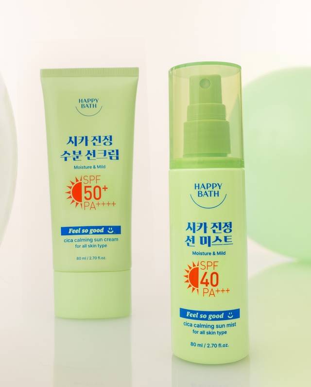 아모레퍼시픽의 바디케어 브랜드 해피바스에서 출시한 필쏘굿 시카 진정 수분 선크림과 선 미스트. 아모레퍼시픽 제공