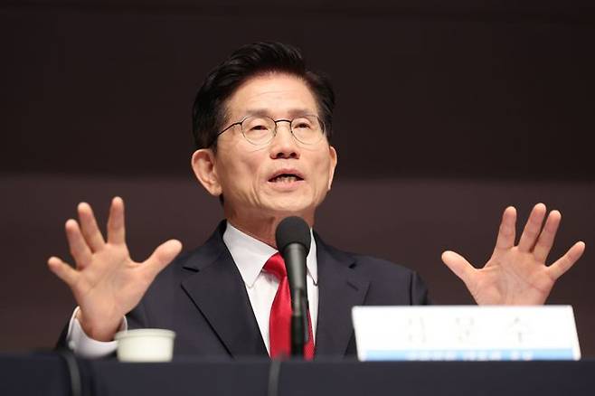 김문수 국민의힘 대선 후보가 지난 8일 서울 중구 프레스센터에서 열린 관훈클럽 초청 토론회에서 기조연설을 하고 있다. ⓒ뉴시스