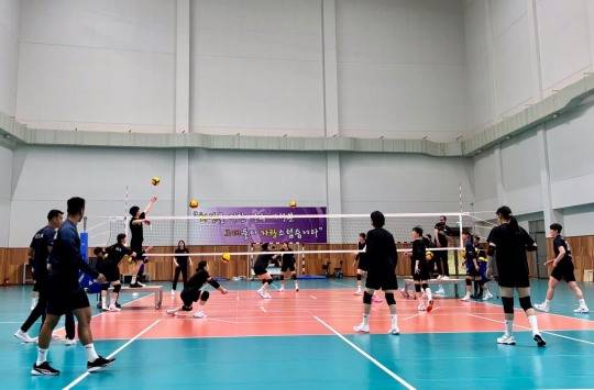 리시브 훈련을 하는 여자배구 대표팀 선수들. 사진[연합뉴스]