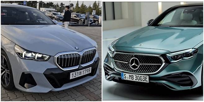 BMW 5시리즈(왼쪽), 벤츠 E클래스 [헤럴드 DB, 메르세데스-벤츠 코리아 제공]