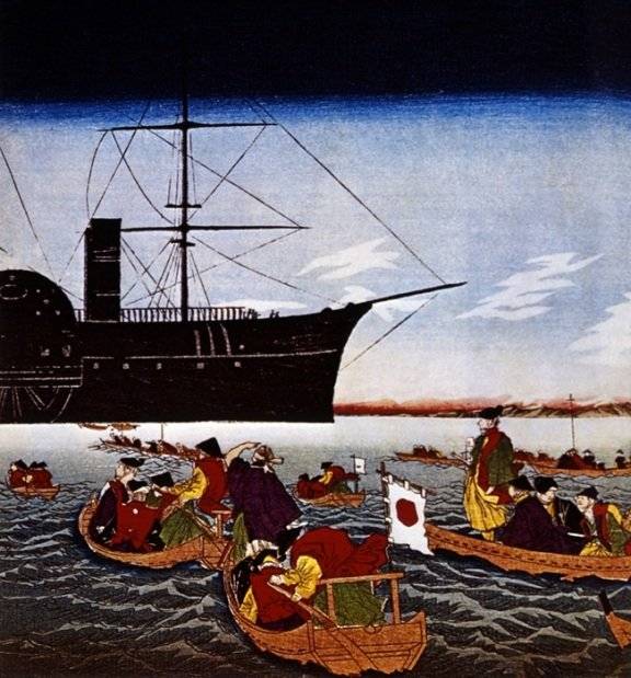 1853년 미국 페리 제독이 승선한 흑선을 그린 그림. Gettyimage