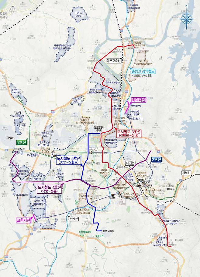 대전시가 도시철도 3·4·5호선을 포함한 도시철도망 구축계획(안)을 공개했다. (사진= 대전시)
