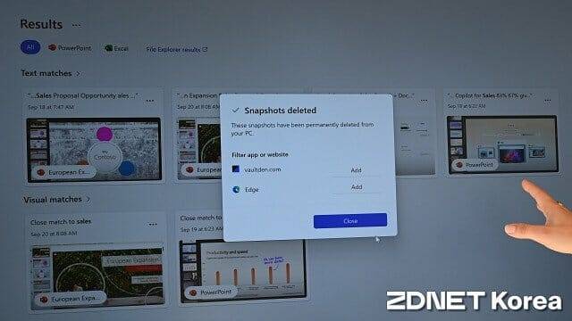 스냅드래곤 X 엘리트 기반 PC에서 구동되는 마이크로소프트 윈도11 '리콜' 기능. 이달 정식 출시됐다. (사진=지디넷코리아)