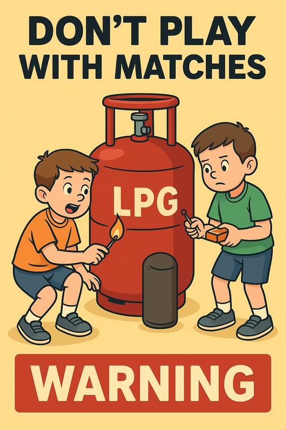 LPG 가스통(핵) 앞에서 불장난(무력분쟁)을 벌이려는 인도와 파키스탄. 챗GPT 생성