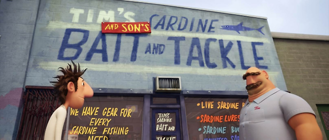 플린트의 아버지(오른쪽)는 아들이 발명을 그만두고 자기 낚시용품점을 물려받길 바란다. [IMDb]