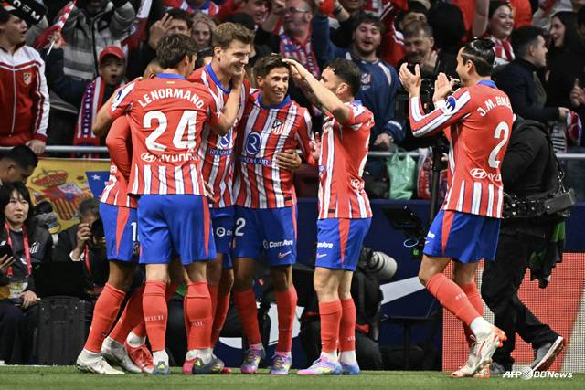 기뻐하는 아틀레티코 마드리드 선수단. /AFPBBNews=뉴스1