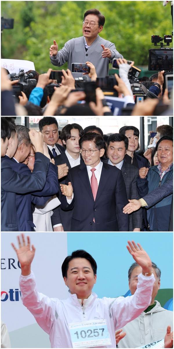 21대 대선 공식 선거운동이 오늘(12일) 0시부터 시작됐다. 사진은 위에서부터 더불어민주당 이재명, 국민의힘 김문수, 개혁신당 이준석 후보. [사진=연합뉴스 제공]