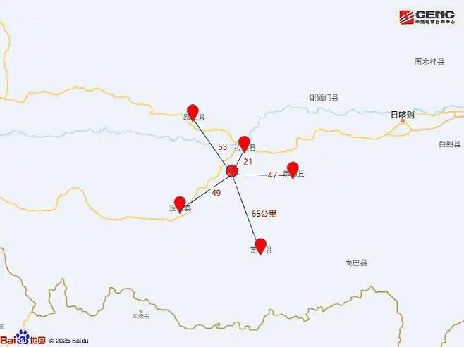 12일 지진이 발생한 중국 시짱자치구 내 위치도. (사진=중국 지진대망)