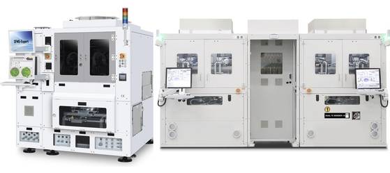 한화세미텍의 TC본더 장비(왼쪽)와 한미반도체의 TC본더(오른쪽). 사진 한화세미텍, 한미반도체