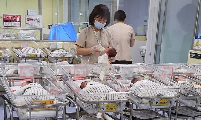 한 병원 의료진이 신생아들을 보살피고 있다. 연합뉴스