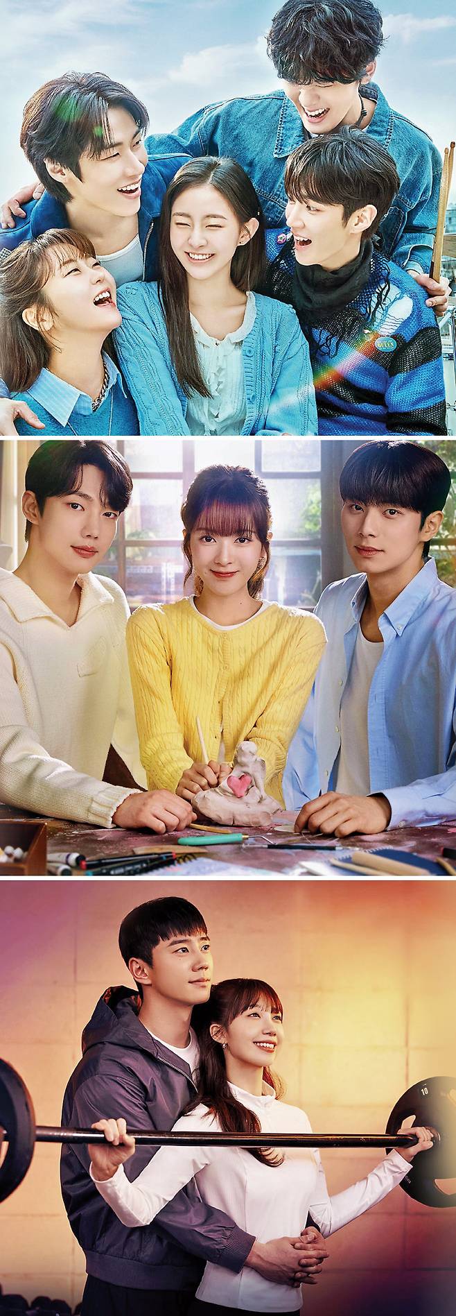 SBS 수요극 ‘사계의 봄’, MBC 금토극 ‘바니와 오빠들’, KBS2 수목극 ‘24시 헬스클럽’의 포스터(위부터 차례로). 각 방송사 제공