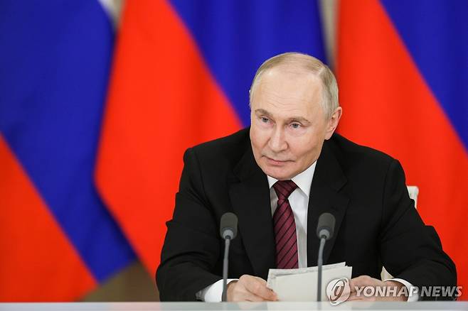 기자회견하는 블라디미르 푸틴 러시아 대통령 [타스 연합뉴스 자료사진. 재판매 및 DB 금지]