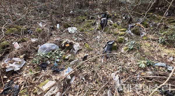 제주시 덕천리 곶자왈 일대인 북오름에서 확인된 각종 쓰레기들. / 곶자왈사람들 제공