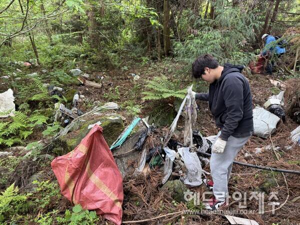 구좌읍 덕천리 곶자왈 지역에 버려져 있는 생활폐기물. (사진=곶자왈사람들)