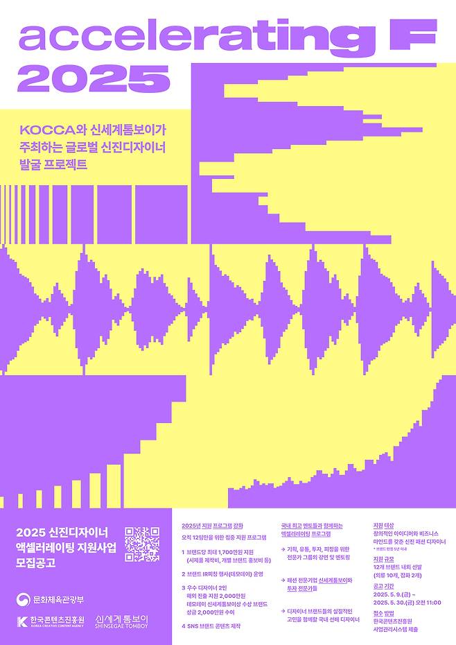 신세계톰보이는 문화체육관광부와 한국콘텐츠진흥원(콘진원)과 함께 신진 디자이너 지원 사업 '2025 액셀러레이팅 F'(Accelerating F)를 진행한다.(신세계톰보이제공)