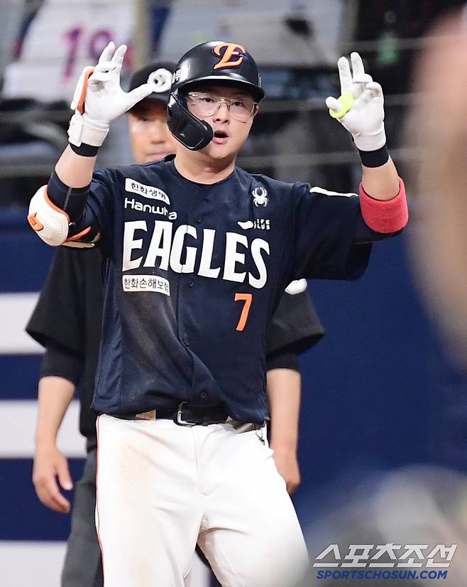 11일 고척돔에서 열린 KBO리그 키움과 한화의 경기. 6회 1타점 적시타 날린 이도윤. 고척=송정헌 기자songs@sportschosun.com/2025.05.11/